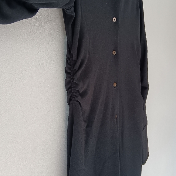 Banana Republic Shirt Dress Midi Black Ruching Button Front A-Line Size 6 - Picture 5 of 14